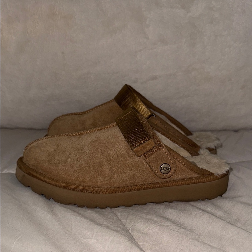 UGG Chestnut Suede Shearling Clogs